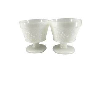 2 VINTAGE--Indiana Glass Milk Glass, footed dessert cup, Harvest Grape